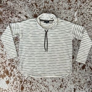 Chaps Mock Neck White & Blue Sweatshirt With Drawstring Size L